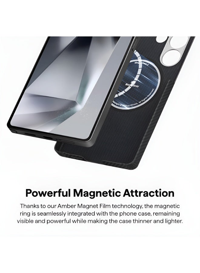 غطاء هاتف سامسونج جالاكسي S25 ULTRA من ألياف الأراميد الحقيقية [نحيف للغاية مغناطيسي] خفيف الوزن مقاوم للخدش - أسود غير لامع - Image 4